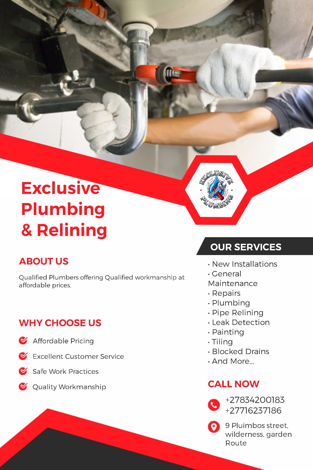 Exclusive Plumbing & Relining qualified plumbers at work