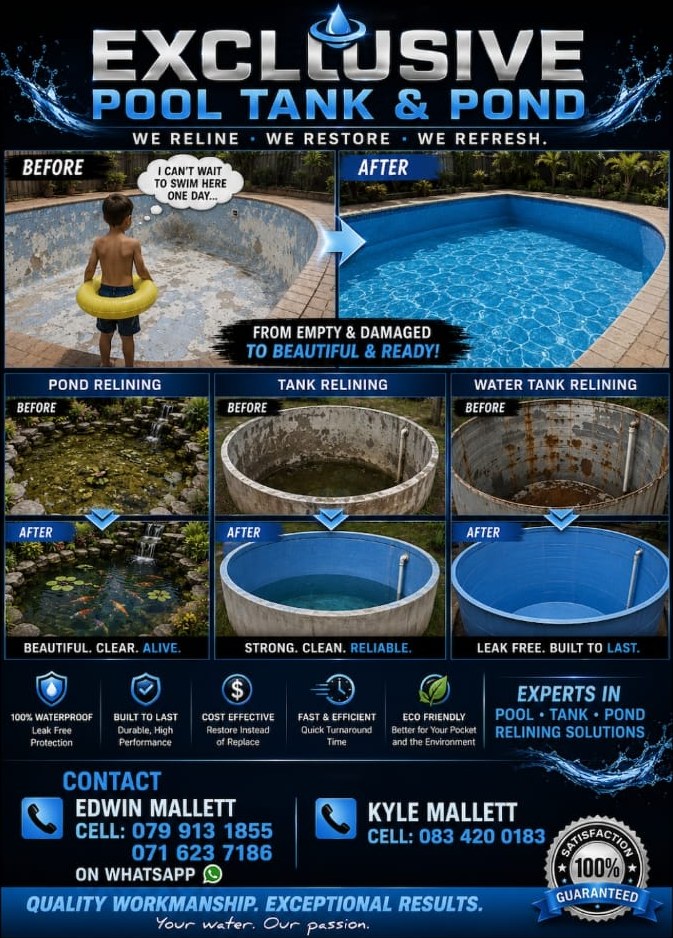 Before and after pool, tank and pond relining by Exclusive Plumbing
